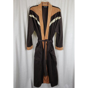 Pierre Cardin Brown Velour Wrap Bath Robe Mens OS Striped USA Smoking Jacket 70s